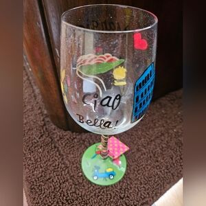 Ciao Bella Mangiare Hand-Painted Wine Glass